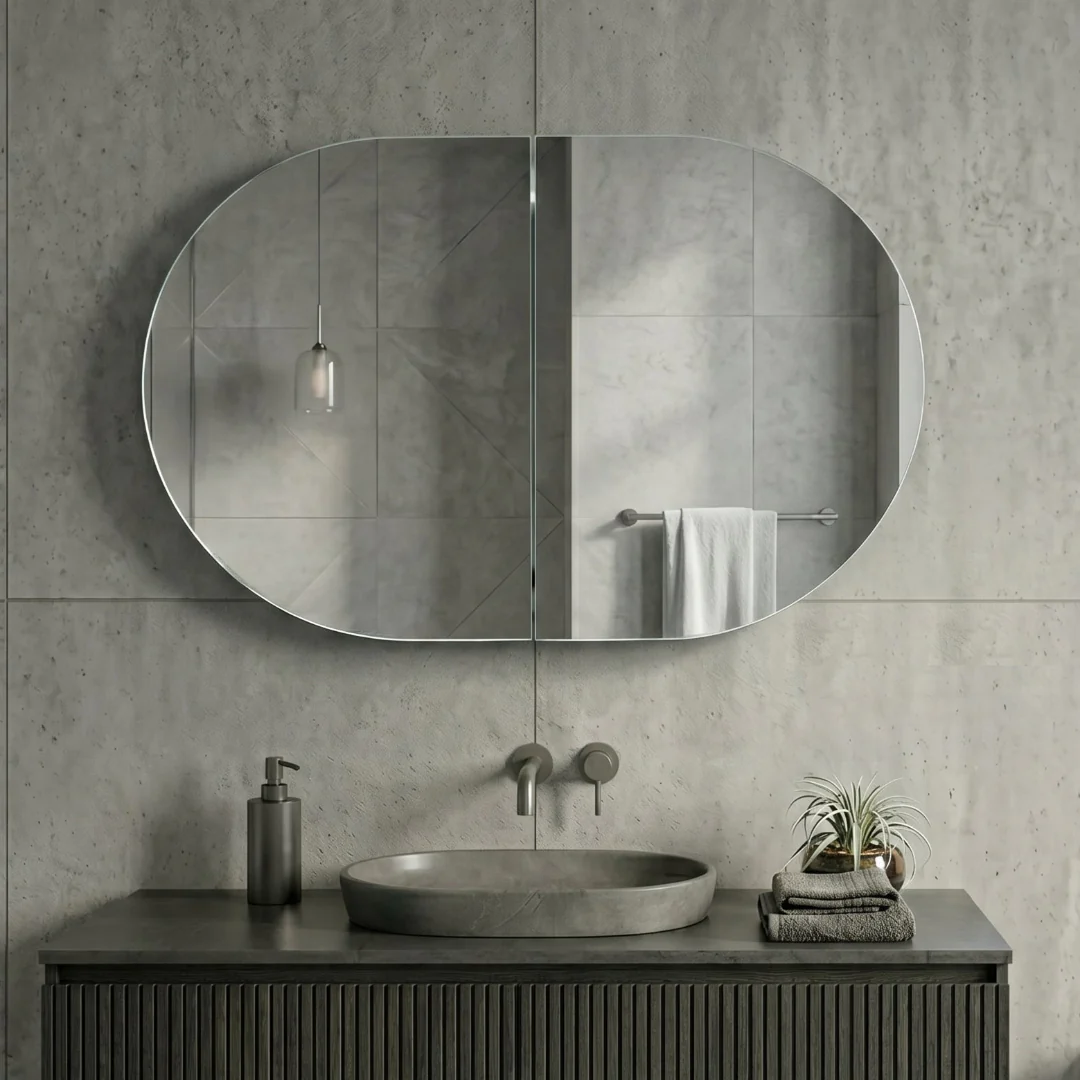Stella 900 x 600 Matte White Oval Shaving Cabinet