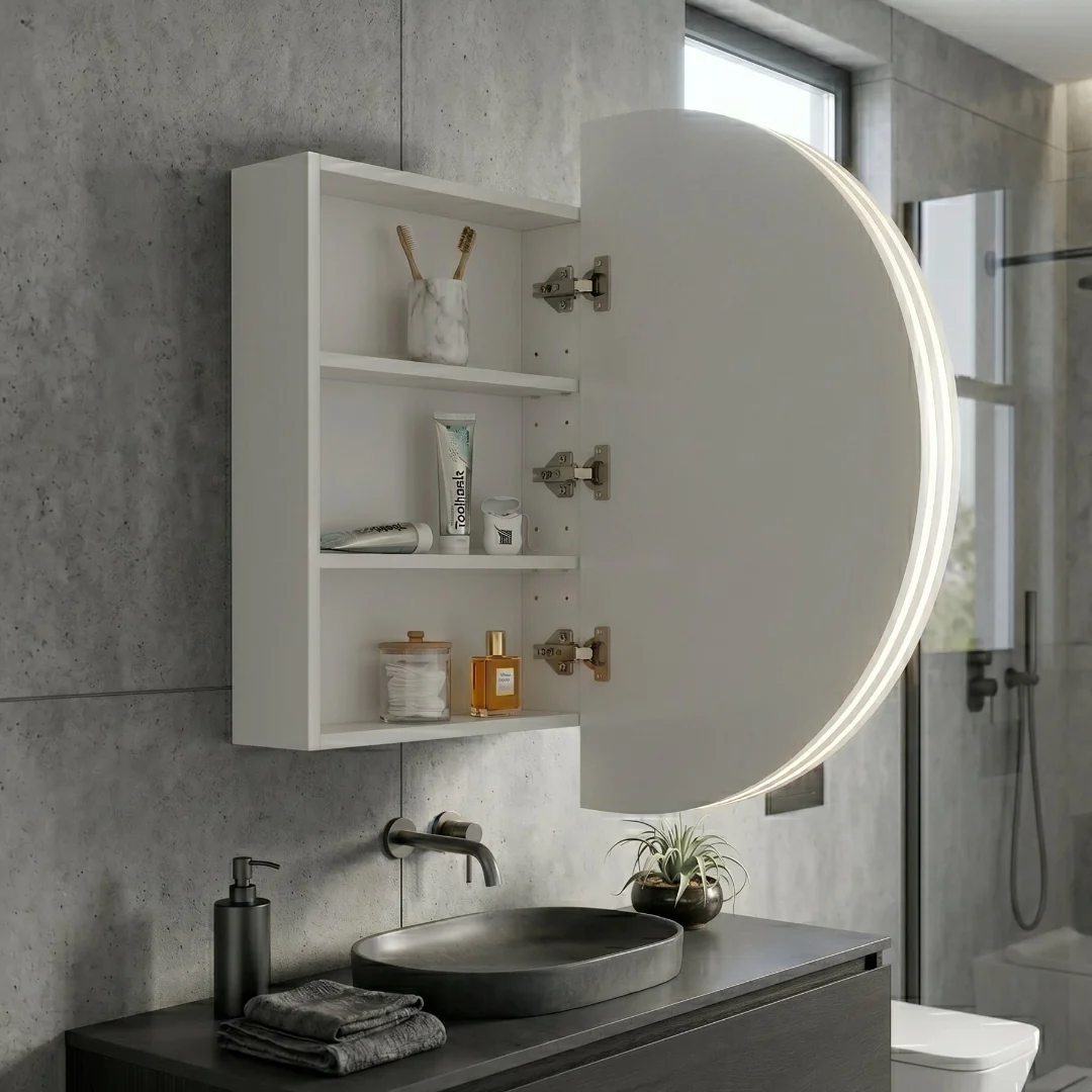 Stella 900 x 600 Matte White Oval Shaving Cabinet - Image 2