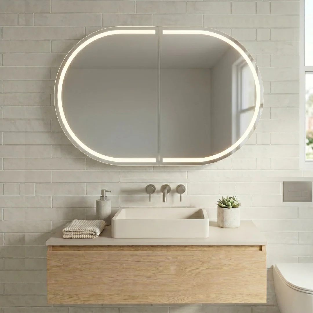 Stella LED Touchless 900 x 600 Matte White Oval Shaving Cabinet