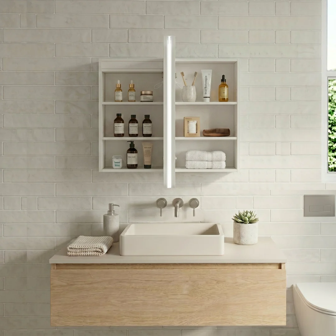 Stella LED Touchless 900 x 600 Matte White Oval Shaving Cabinet - Image 2