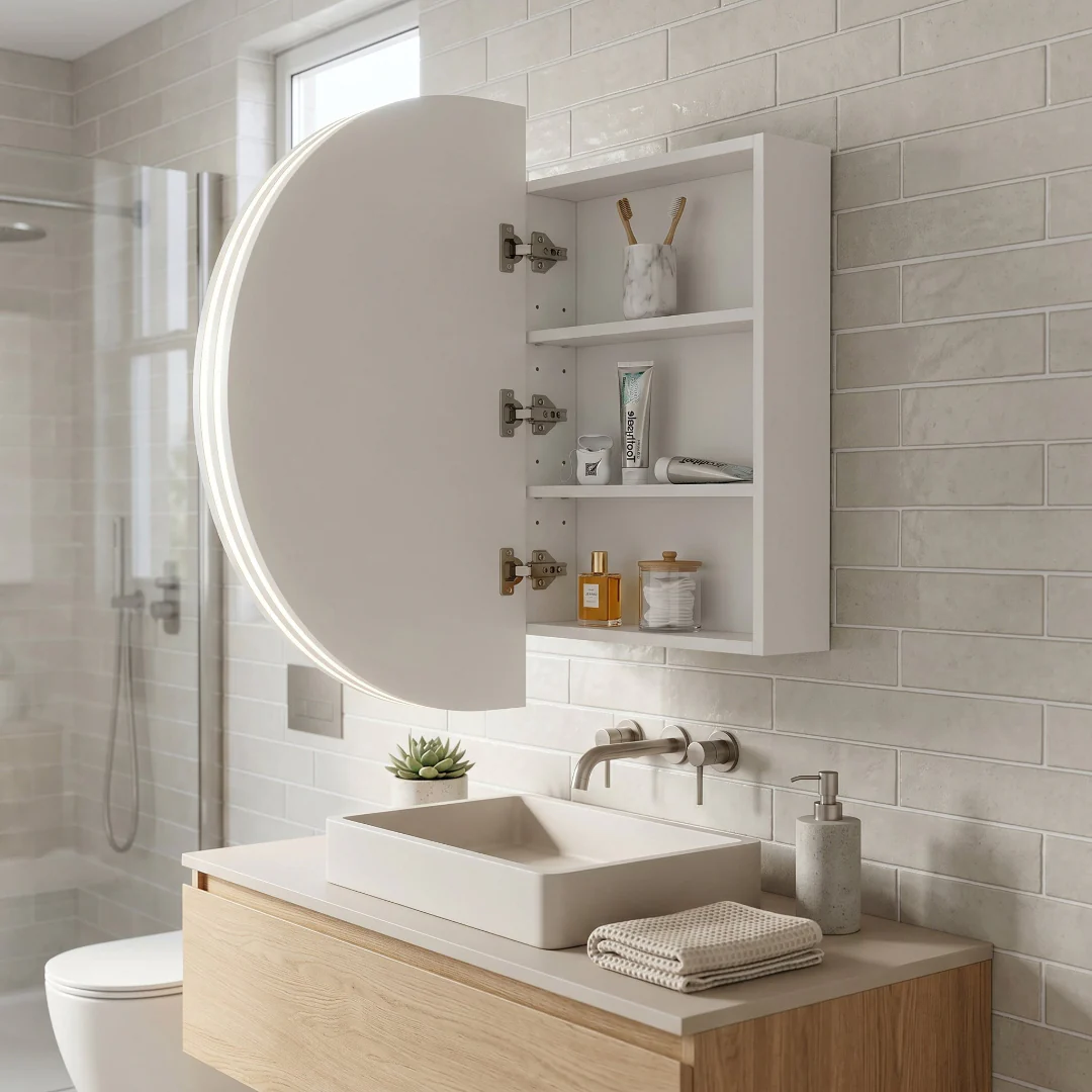 Stella LED Touchless 900 x 600 Matte White Oval Shaving Cabinet - Image 3