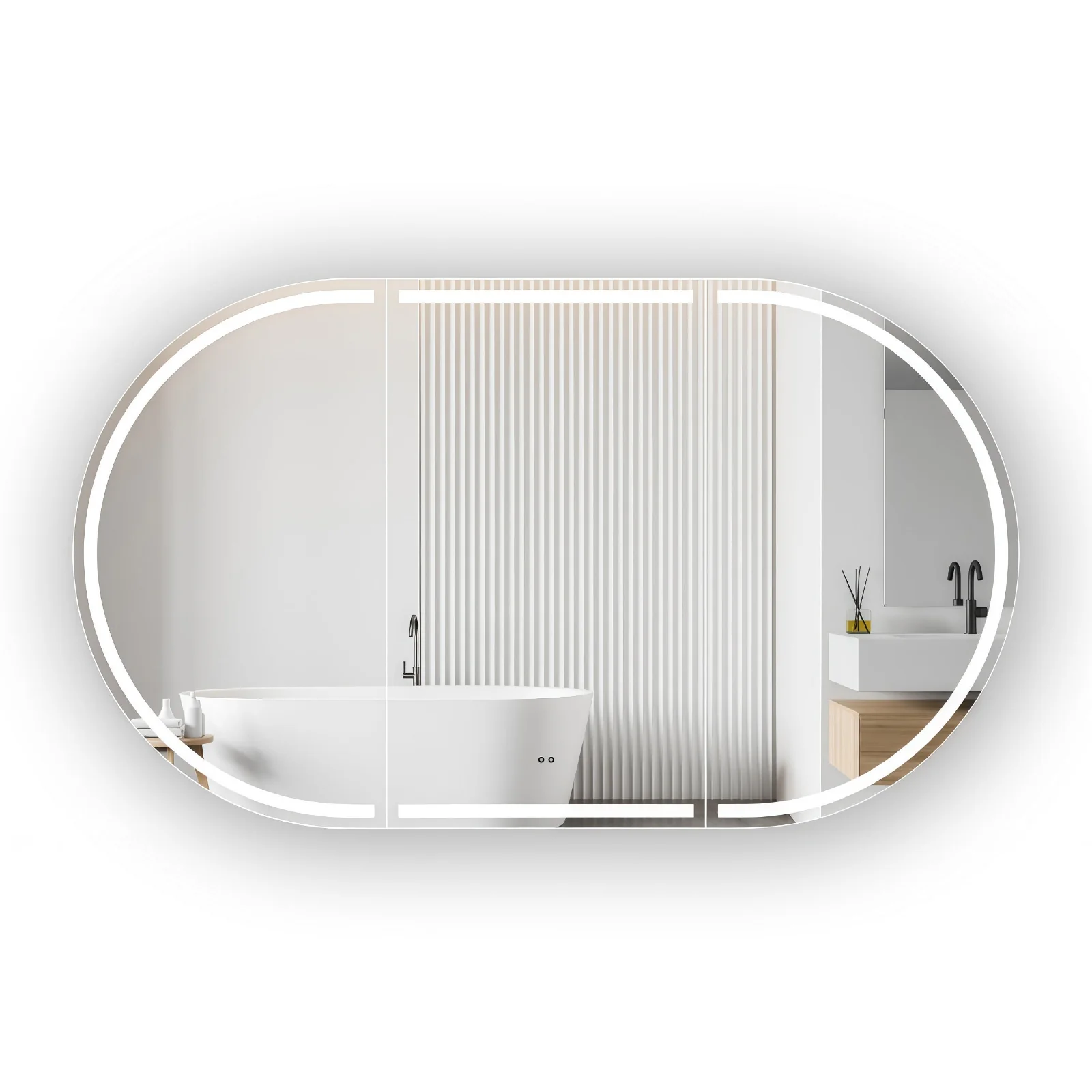 Stella Touchless LED 1200 x 700 Matte White Oval Shaving Cabinet - Image 4