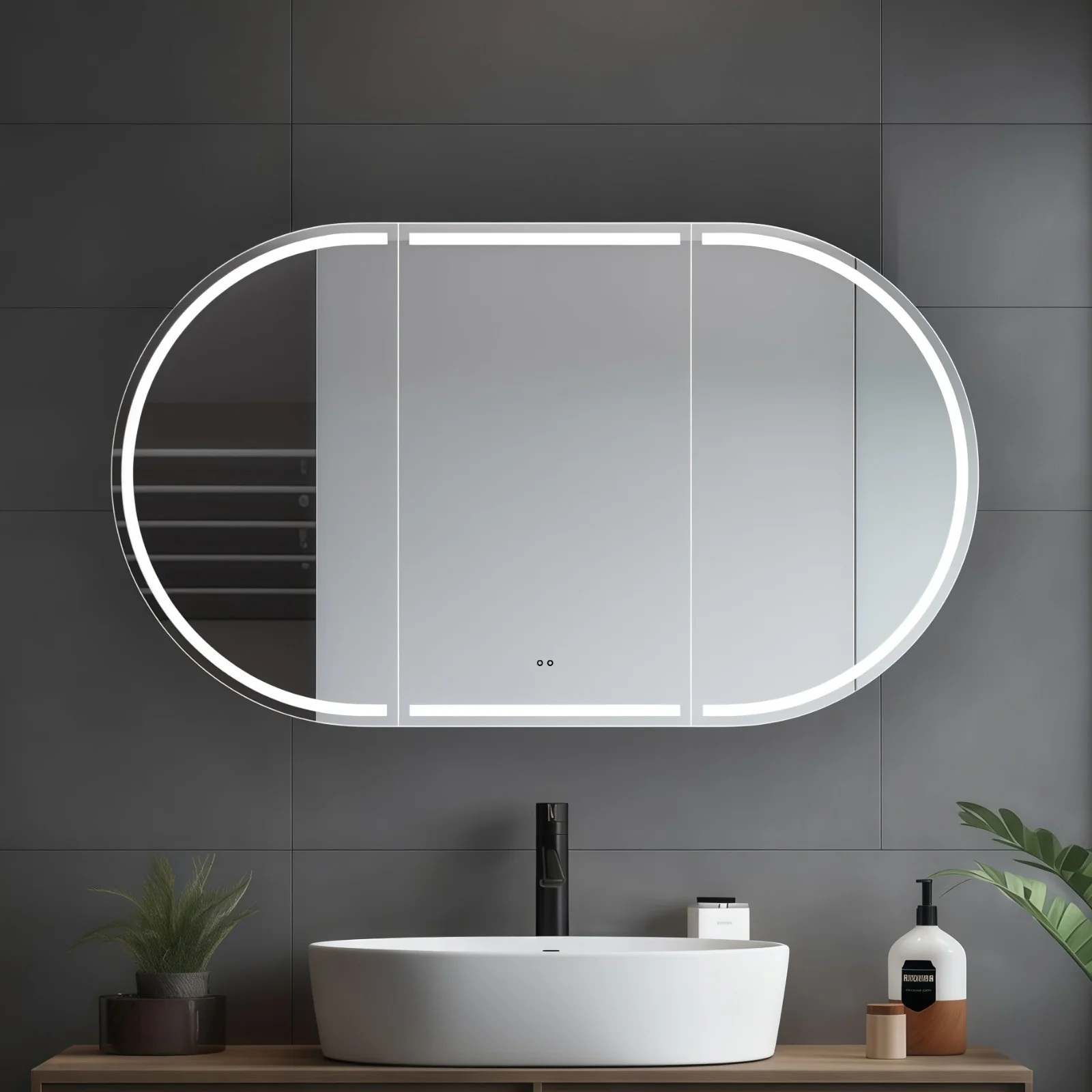 Stella Touchless LED 1200 x 700 Matte White Oval Shaving Cabinet