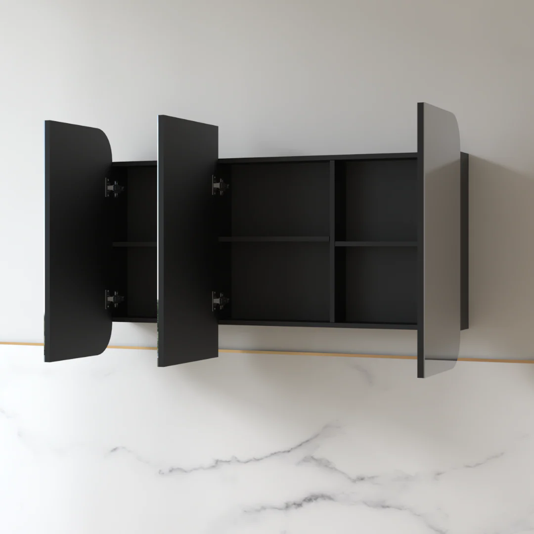 Tetra 1200 x 750mm Matte Black Soft Square Shaving Cabinet - Image 2