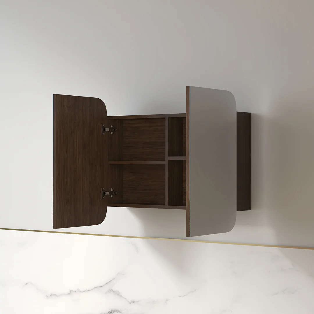 Tetra 900 x 750mm Alder Walnut Soft Square Shaving Cabinet - Image 2