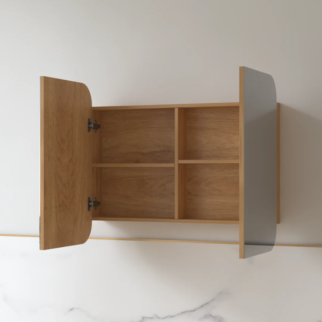 Tetra 900 x 750mm Light Walnut Soft Square Shaving Cabinet - Image 2