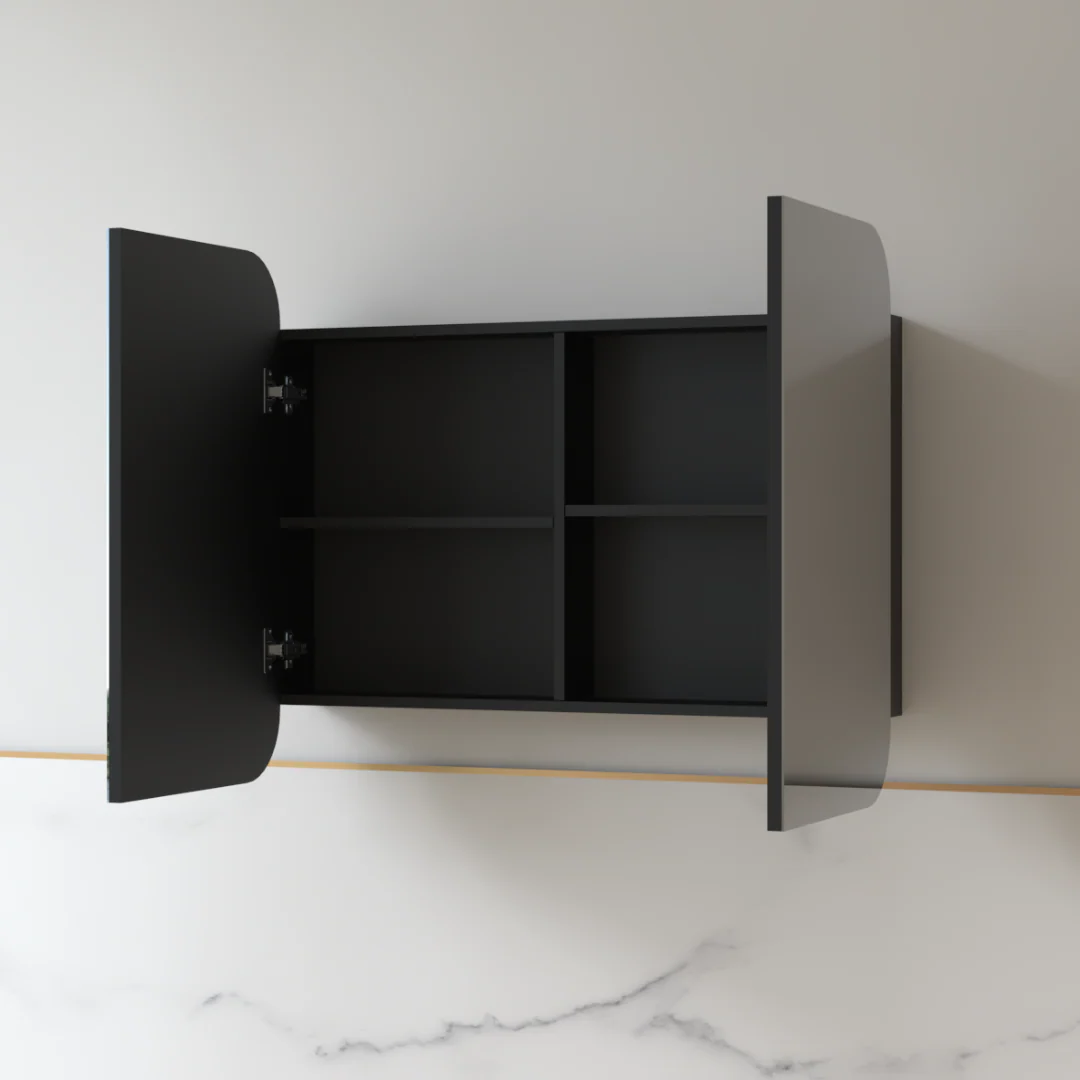 Tetra 900 x 750mm Matte Black Soft Square Shaving Cabinet - Image 2