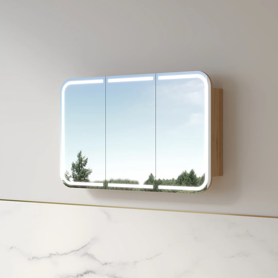 Tetra LED 1200 x 750mm Light Walnut Soft Square Shaving Cabinet