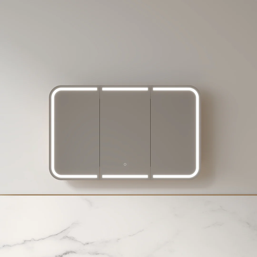 Tetra LED 1200 x 750mm Light Walnut Soft Square Shaving Cabinet - Image 2