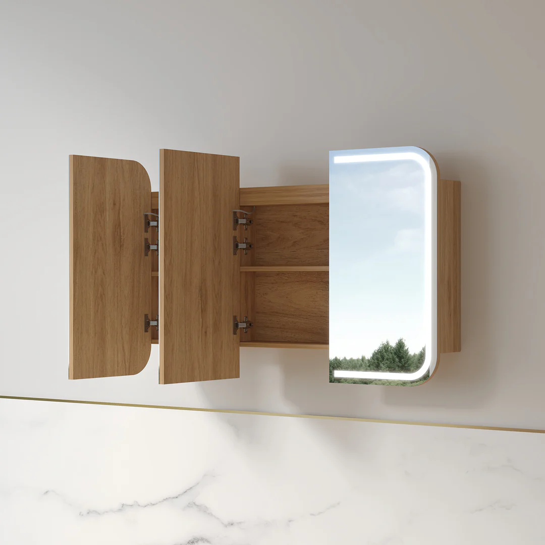 Tetra LED 1200 x 750mm Light Walnut Soft Square Shaving Cabinet - Image 3