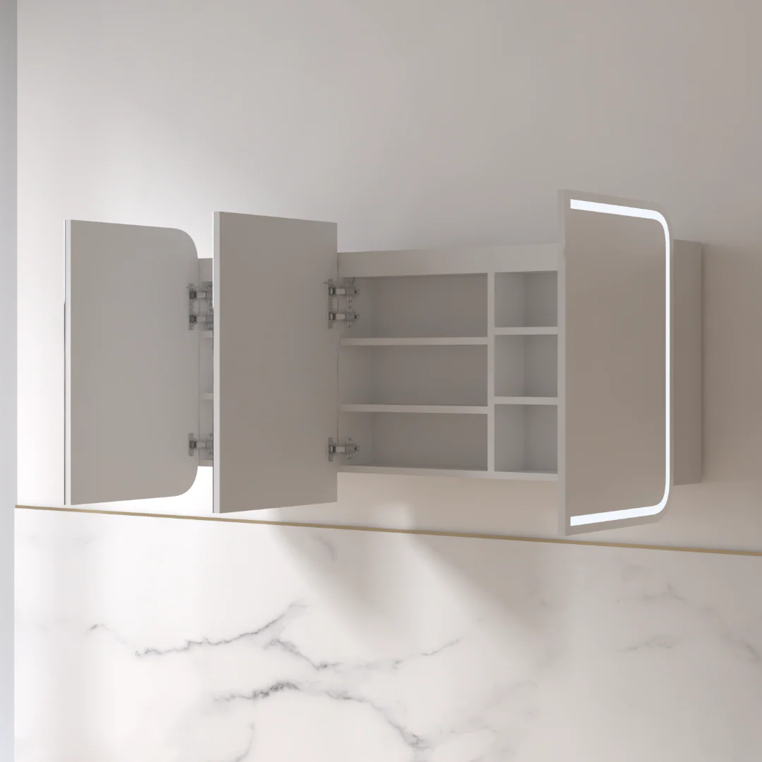 Tetra LED 1500 x 800mm Matte White Soft Square Shaving Cabinet - Image 2