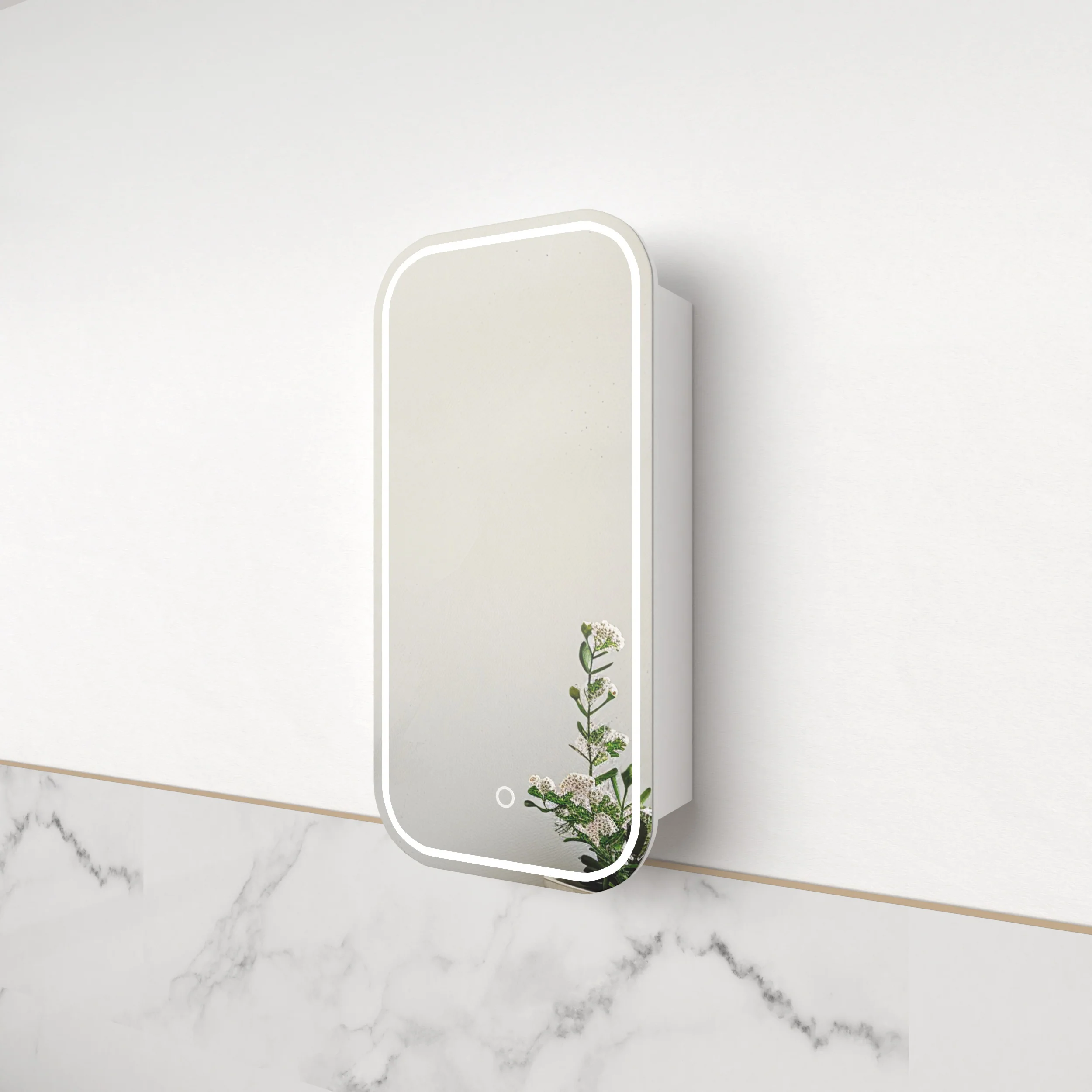 Tetra LED 450 x 900mm Matte White Soft Square Shaving Cabinet