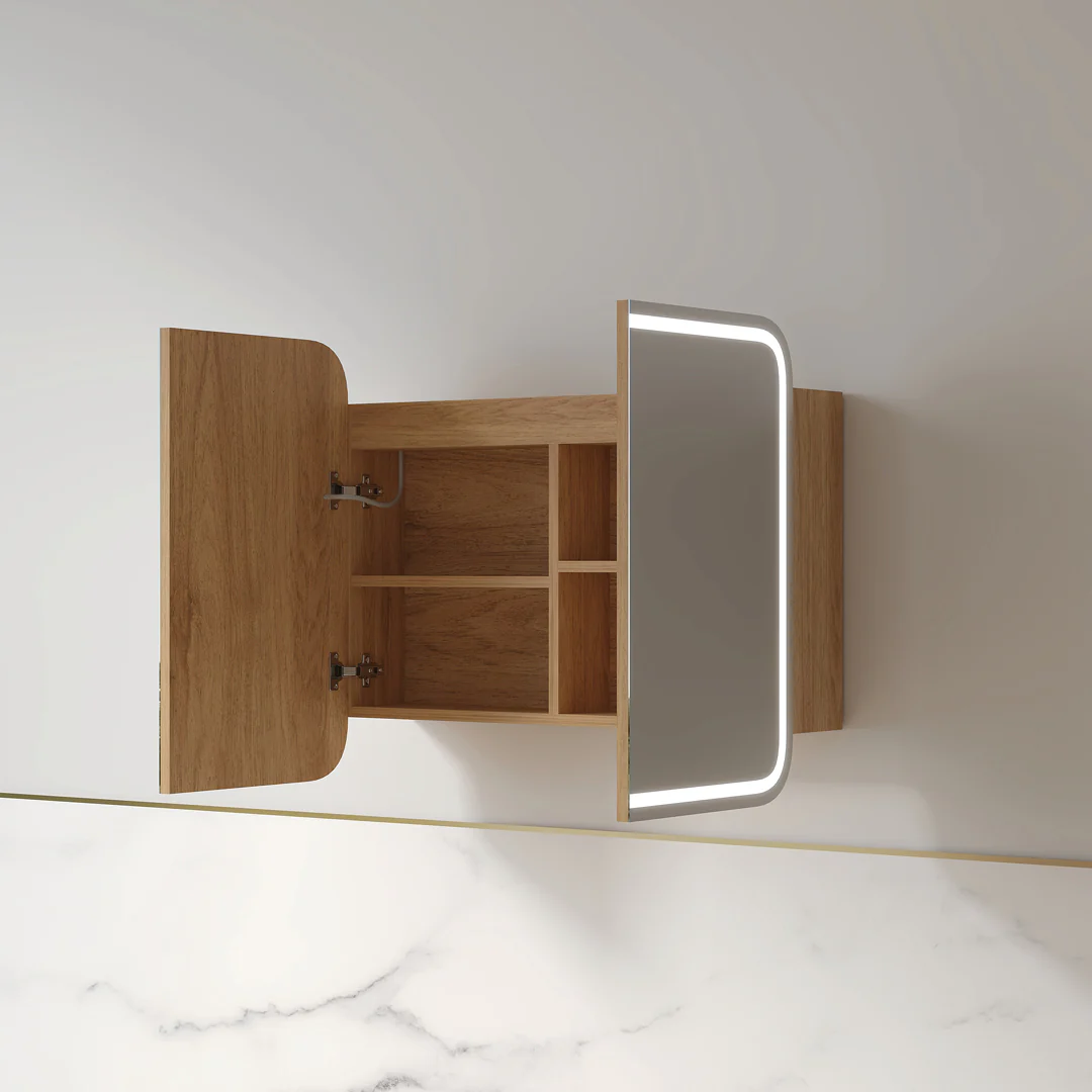 Tetra LED 900 x 750mm Light Walnut Soft Square Shaving Cabinet - Image 3