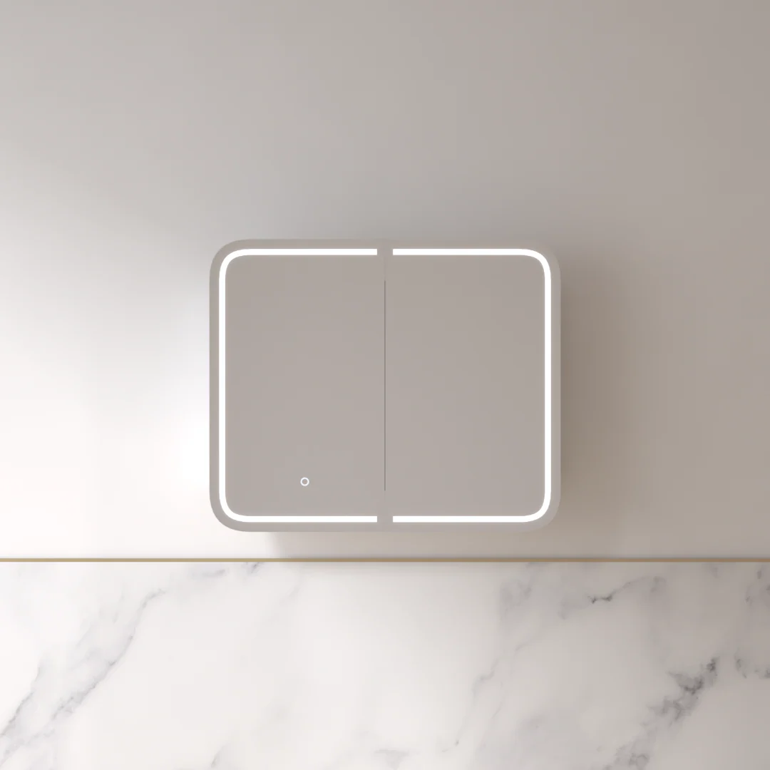 Tetra LED 900 x 750mm Matte White Soft Square Shaving Cabinet