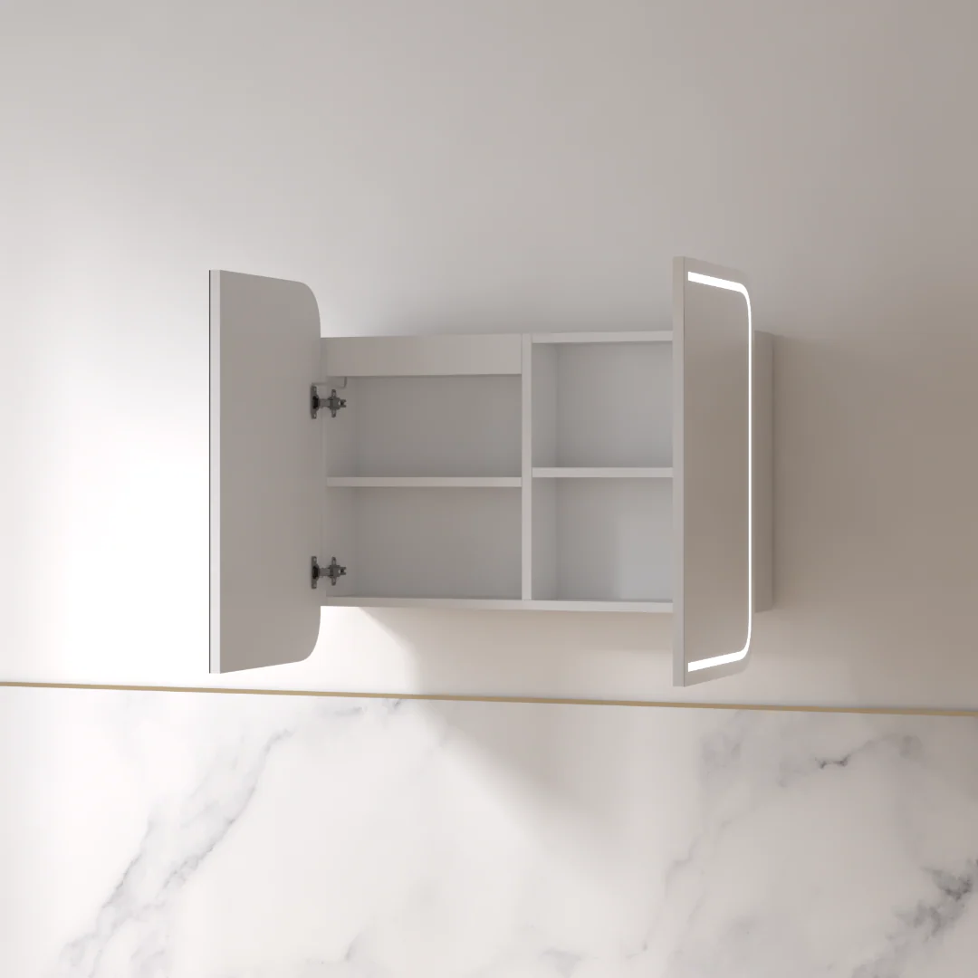 Tetra LED 900 x 750mm Matte White Soft Square Shaving Cabinet - Image 2