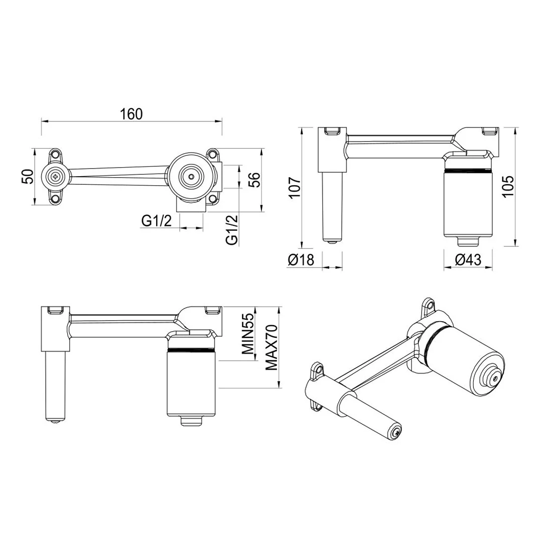 Tiago & Beki Wall-Spout Mixer Combo - Body Only - Image 2