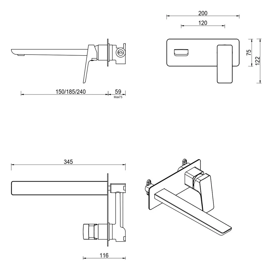 Tiago Gun Metal Wall-Spout Combo - Trim Kit Only - Image 5