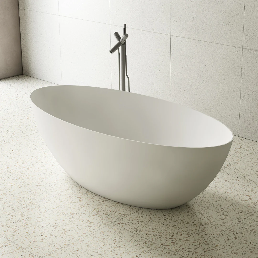 Valera 1700mm Stone Matte White Oval Freestanding Bath Tub - Image 2