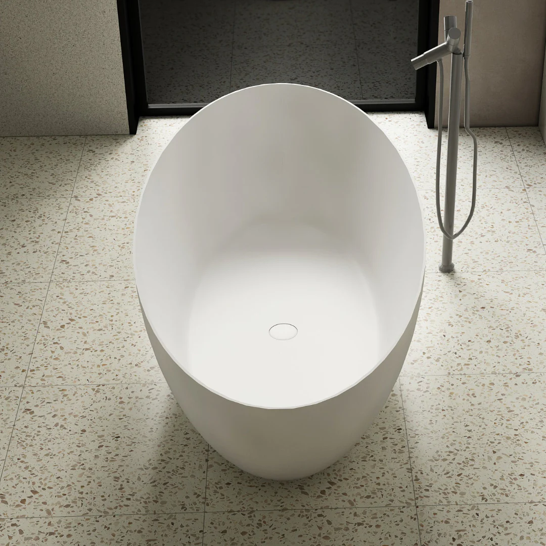 Valera 1700mm Stone Matte White Oval Freestanding Bath Tub - Image 3