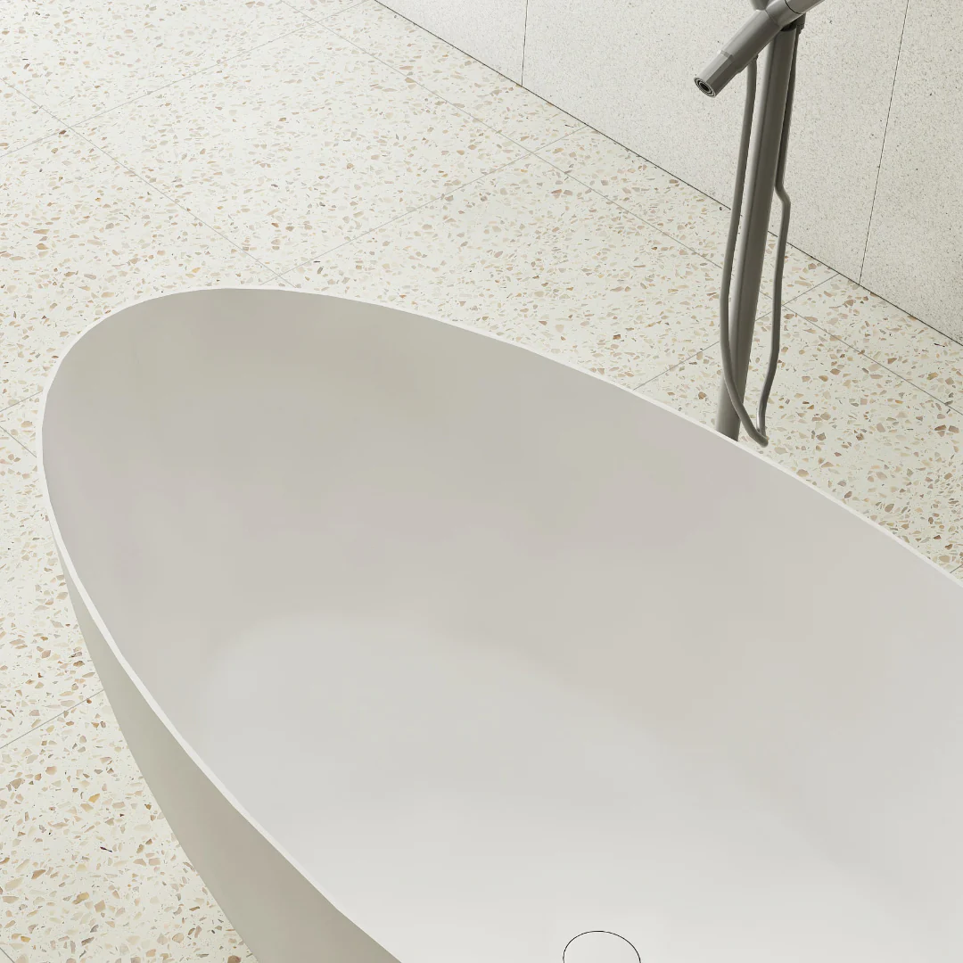 Valera 1700mm Stone Matte White Oval Freestanding Bath Tub - Image 4