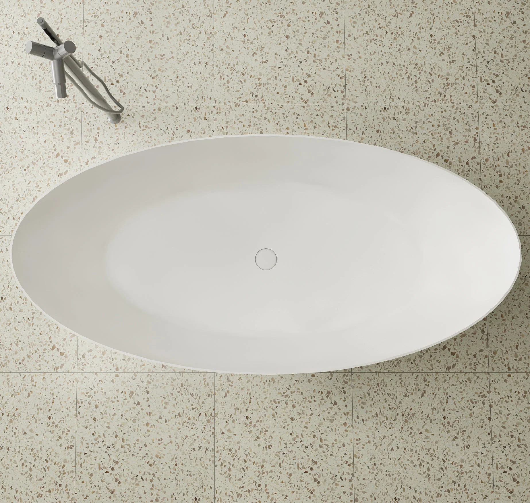 Valera 1700mm Stone Matte White Oval Freestanding Bath Tub - Image 5