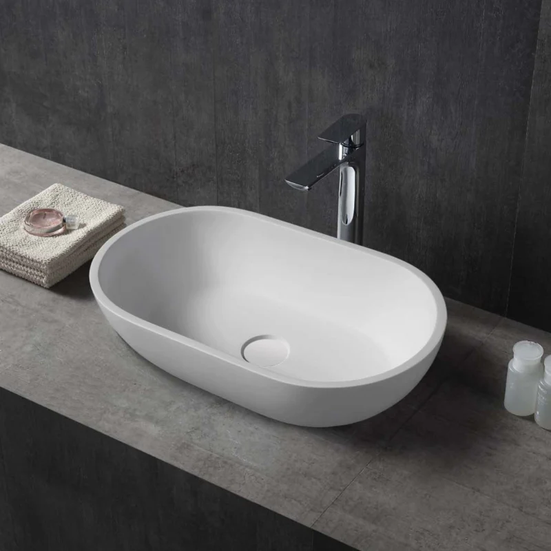 Vara 560mm Solid Surface Stone Oval Above Counter Basin