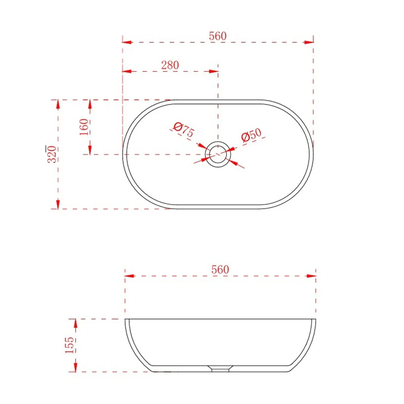Vara 560mm Solid Surface Stone Oval Above Counter Basin - Image 2