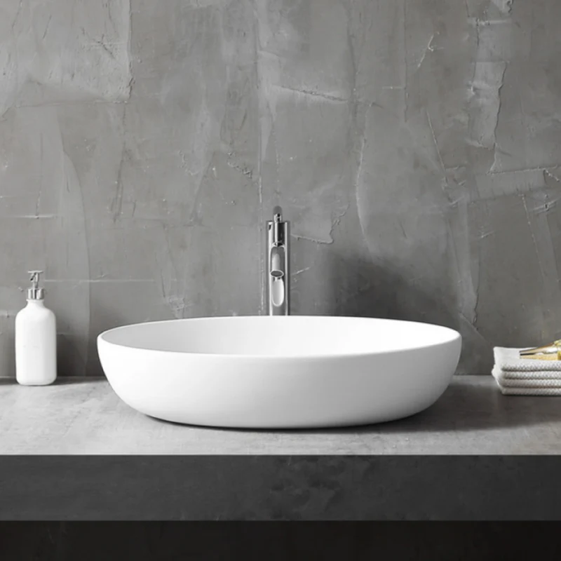 Vela 600mm Solid Surface Stone Oval Above Counter Basin