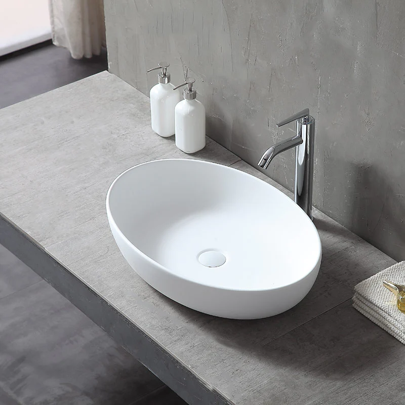 Vela 600mm Solid Surface Stone Oval Above Counter Basin - Image 2