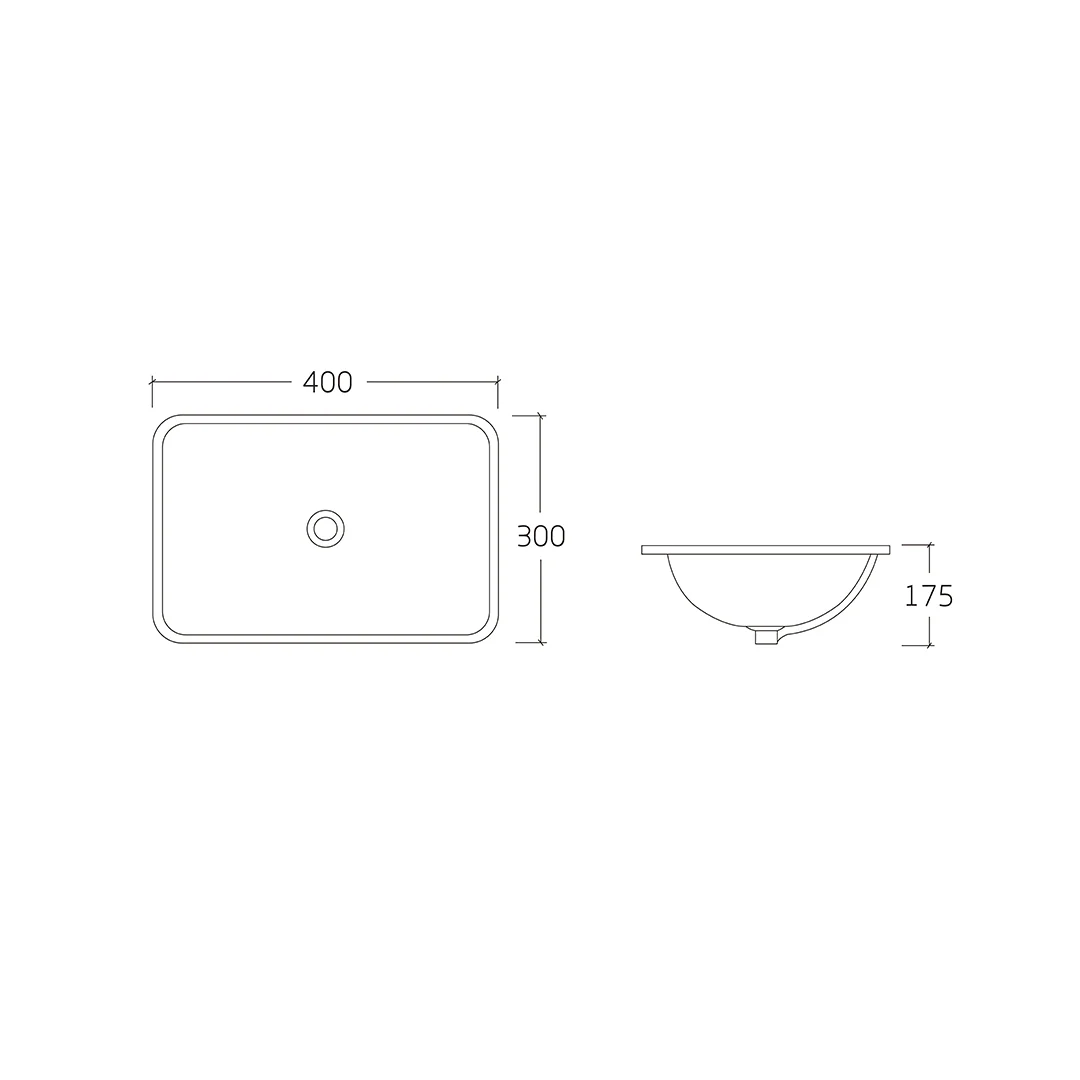 Vella 400 Rectangle Gloss White Undermount Basin - Image 2