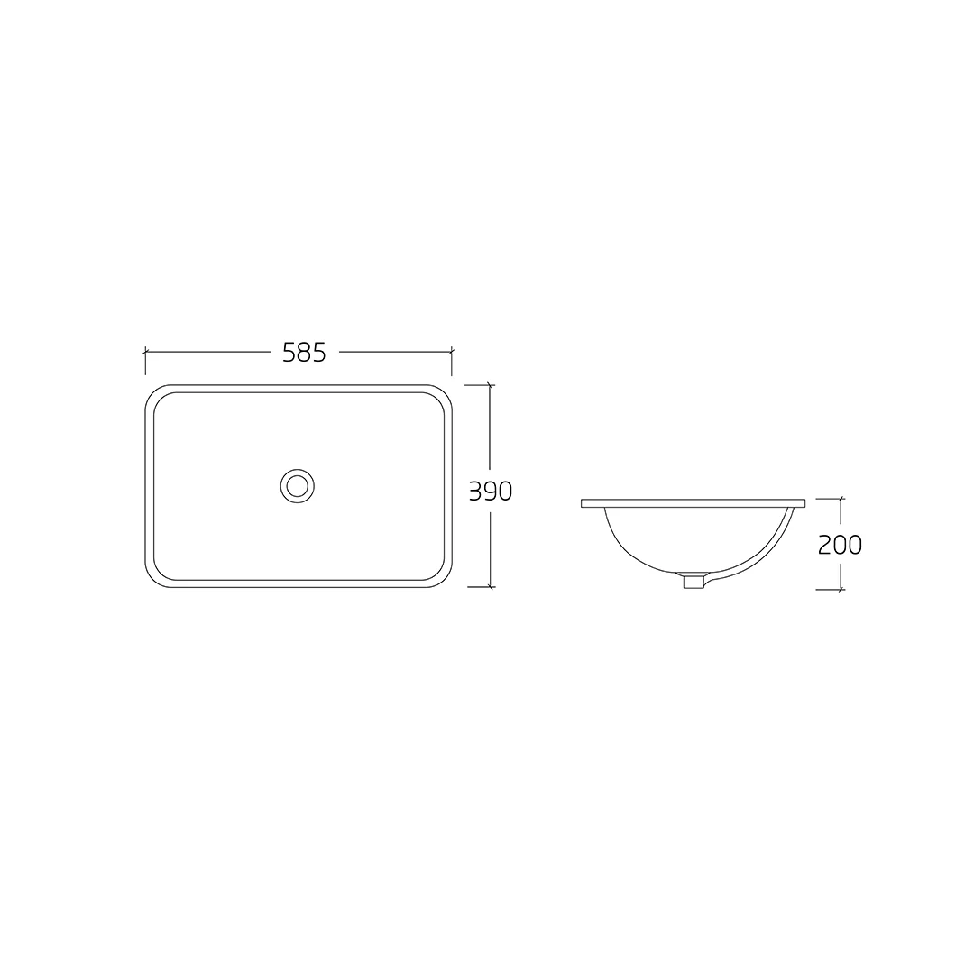 Vella 585 Rectangle Gloss White Undermount Basin - Image 2