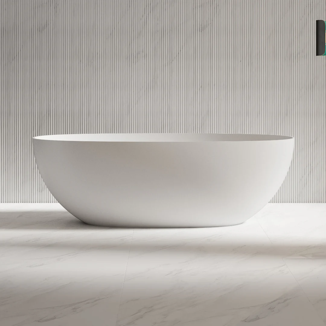 Velora 1700mm Stone Matte White Oval Freestanding Bath Tub