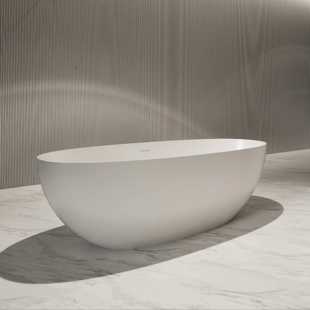 Velora 1700mm Stone Matte White Oval Freestanding Bath Tub - Image 2