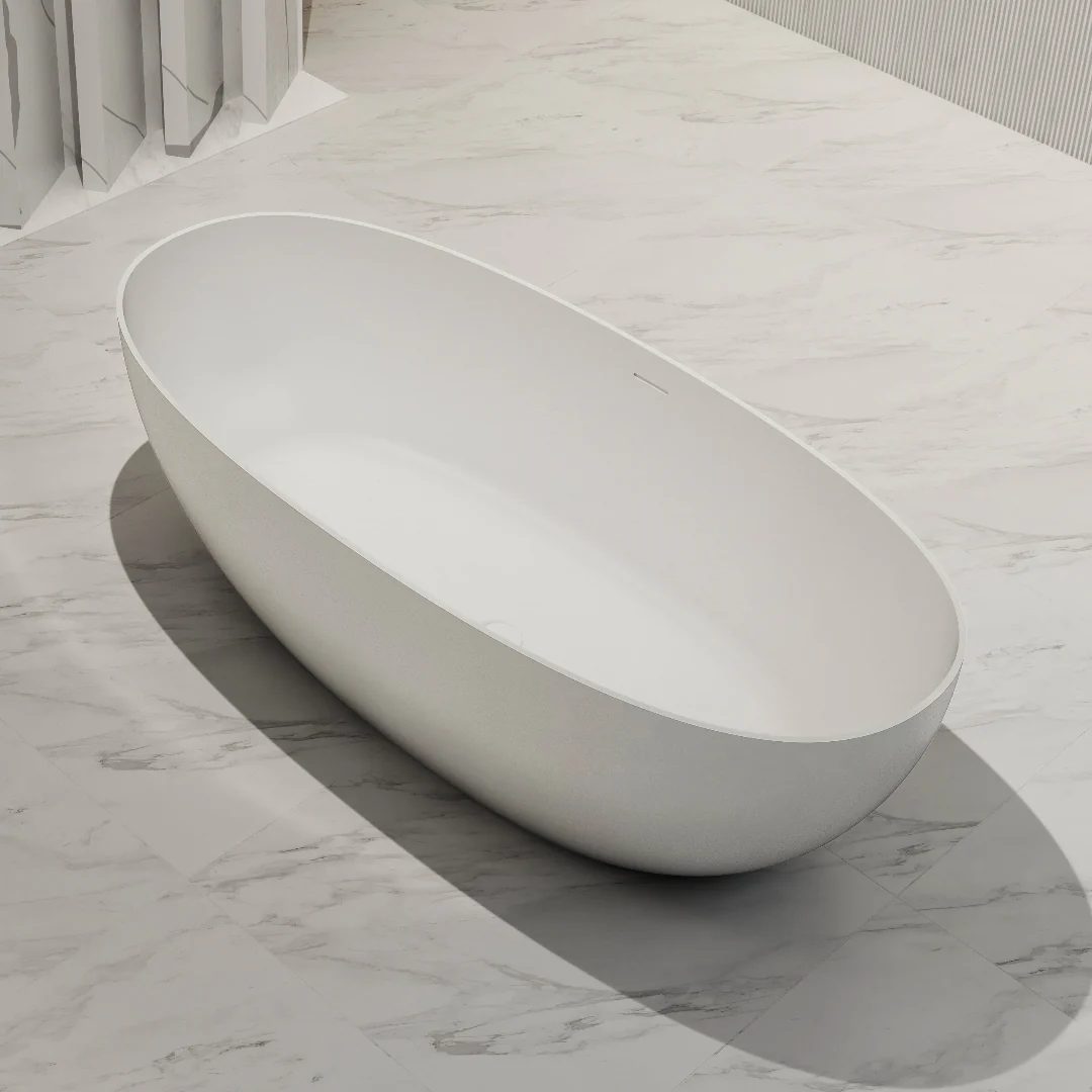 Velora 1700mm Stone Matte White Oval Freestanding Bath Tub - Image 3