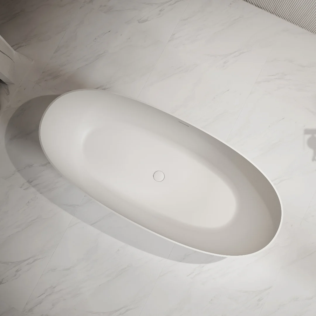 Velora 1700mm Stone Matte White Oval Freestanding Bath Tub - Image 4