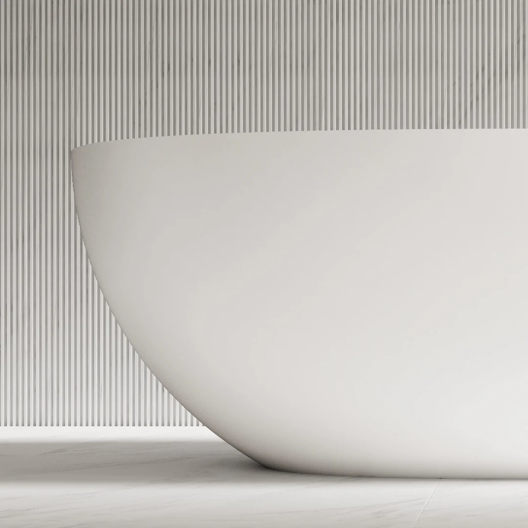 Velora 1700mm Stone Matte White Oval Freestanding Bath Tub - Image 5