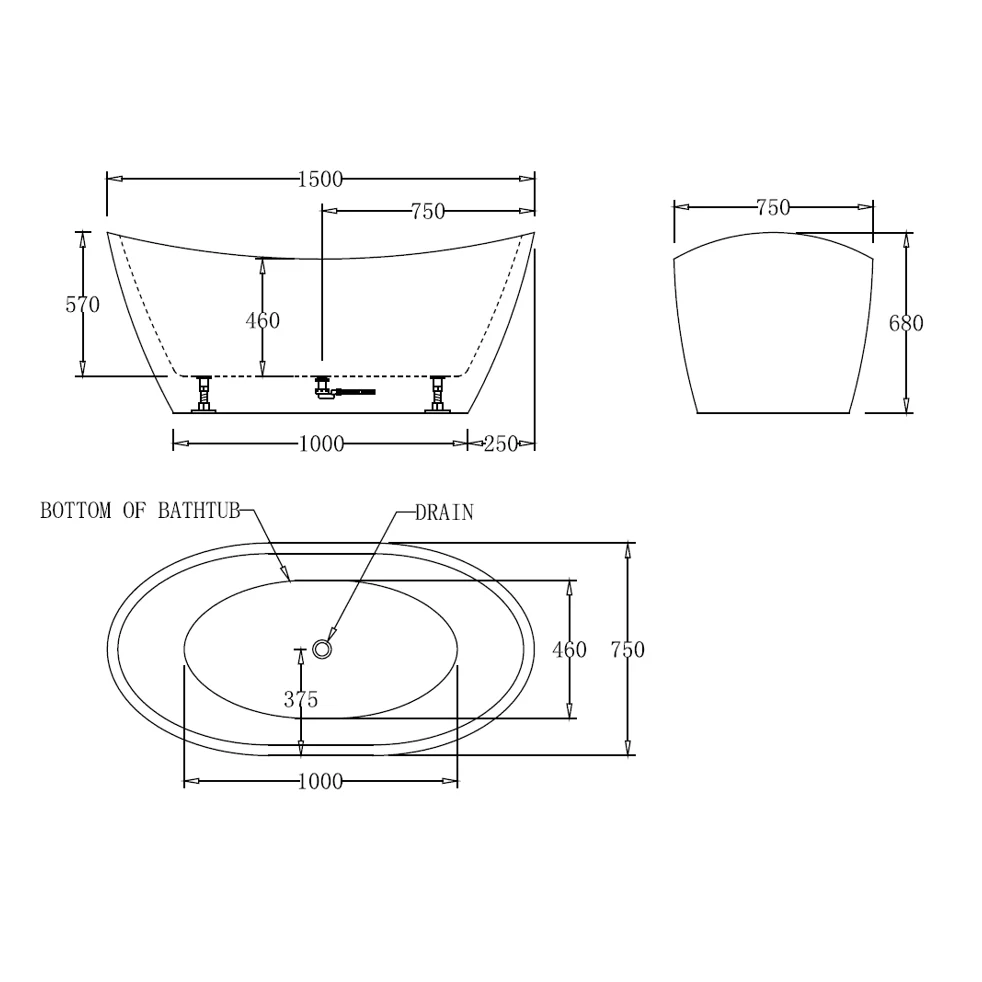 Verona 1500mm High End Gloss White Freestanding Bath - Image 2