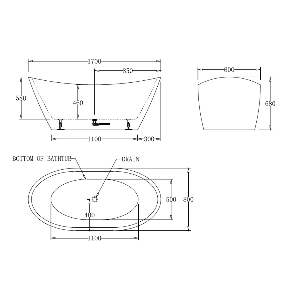 Verona 1700mm High End Gloss White Freestanding Bath - Image 2