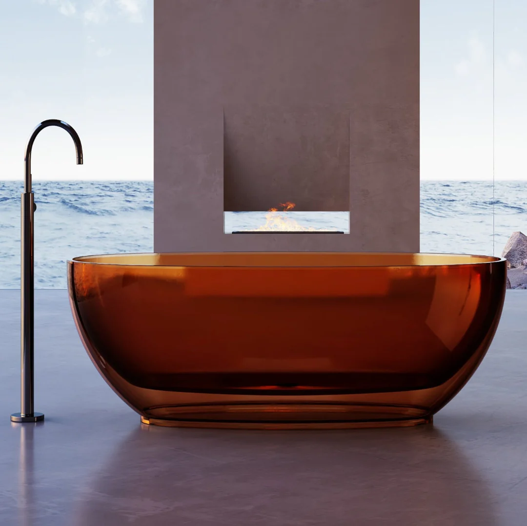 Vetra 1500mm Amber Translucent Resin Stone Freestanding Bath Tub