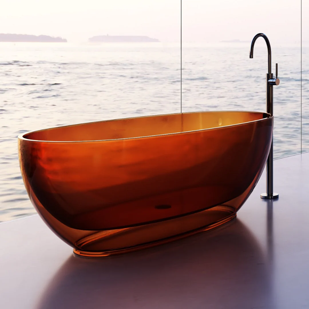 Vetra 1500mm Amber Translucent Resin Stone Freestanding Bath Tub - Image 2