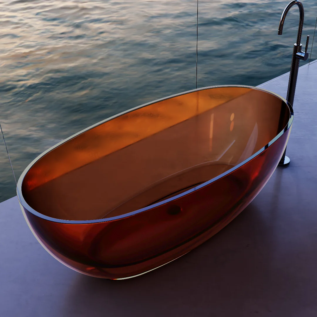 Vetra 1500mm Amber Translucent Resin Stone Freestanding Bath Tub - Image 3