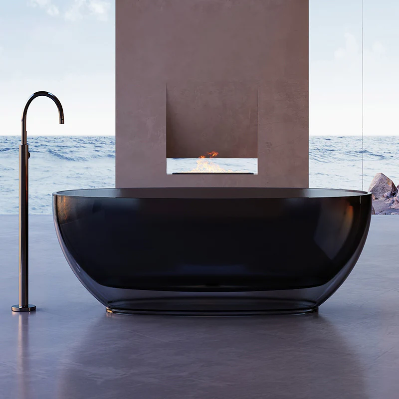 Vetra 1500mm Black Translucent Resin Stone Freestanding Bath Tub