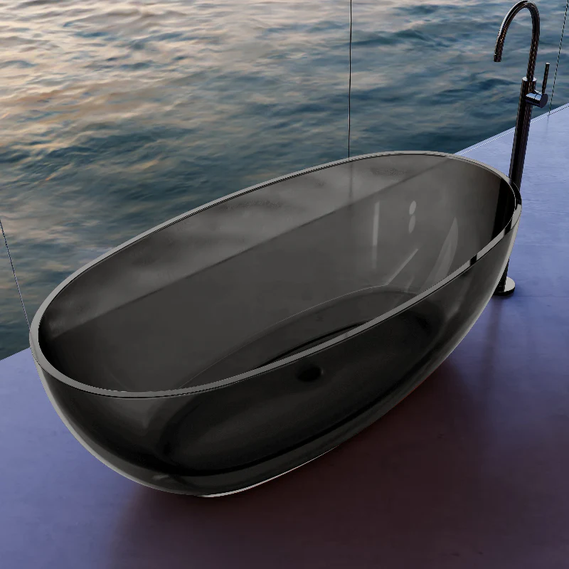 Vetra 1500mm Black Translucent Resin Stone Freestanding Bath Tub - Image 2