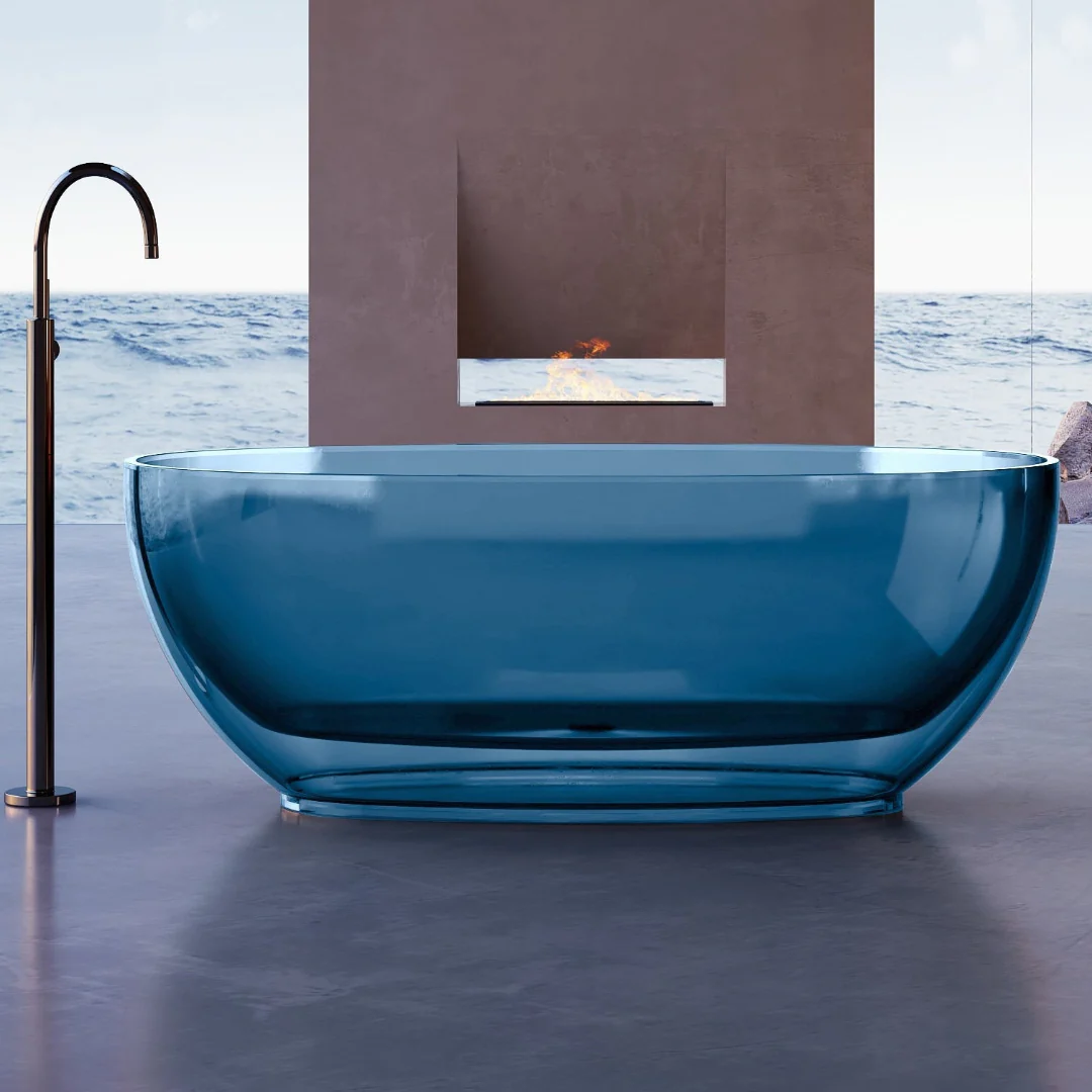 Vetra 1500mm Slate Blue Translucent Resin Stone Freestanding Bath Tub
