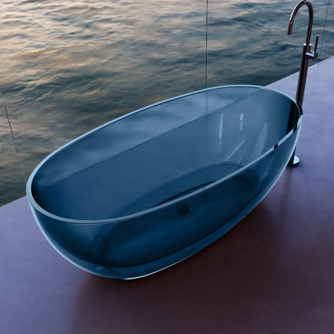 Vetra 1500mm Slate Blue Translucent Resin Stone Freestanding Bath Tub - Image 2
