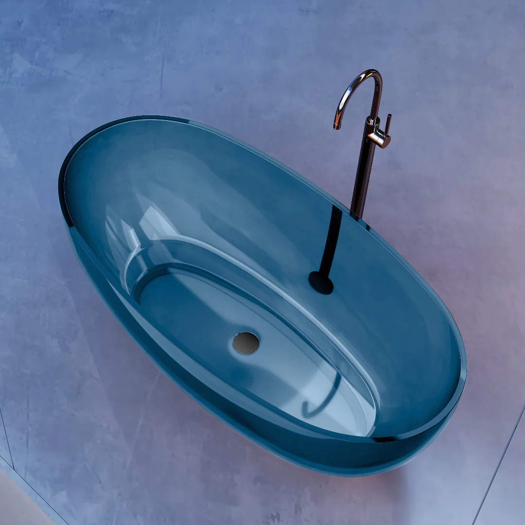Vetra 1500mm Slate Blue Translucent Resin Stone Freestanding Bath Tub - Image 3
