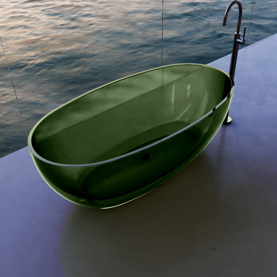 Vetra 1700mm Olive Translucent Resin Stone Freestanding Bath Tub - Image 2