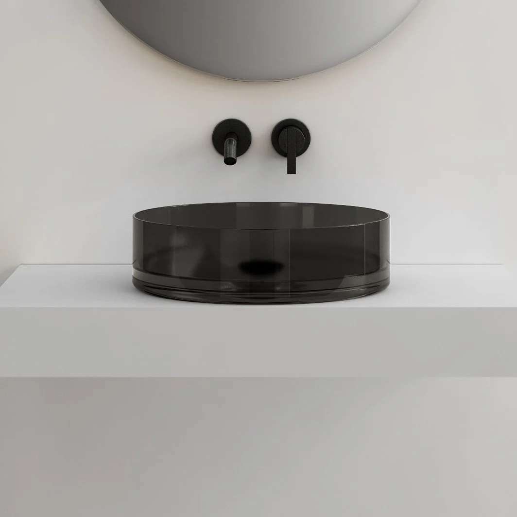 Vetra 360mm Black Translucent Resin Stone Round Above Counter Basin