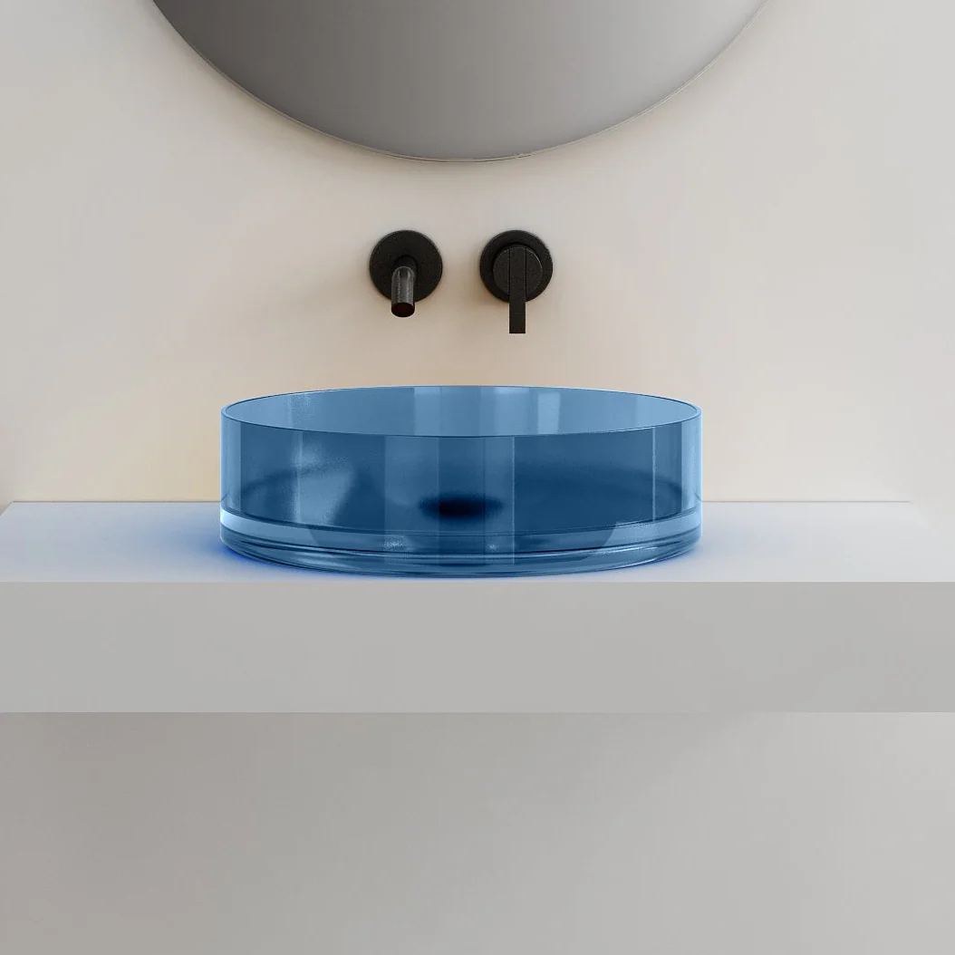 Vetra 360mm Slate Blue Translucent Resin Stone Round Above Counter Basin