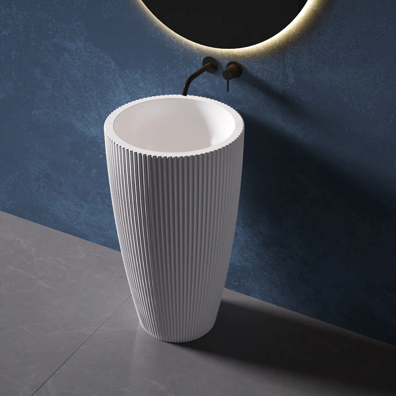 Viera 500mm Fluted Round Solid Surface Stone Freestanding Pedestal - Image 2